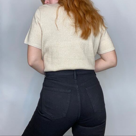 Vintage 80s Drapers & Damon’s XL Neutral Tan Sweater Tee Shirt w/ Pearl Accents - Picture 4 of 13